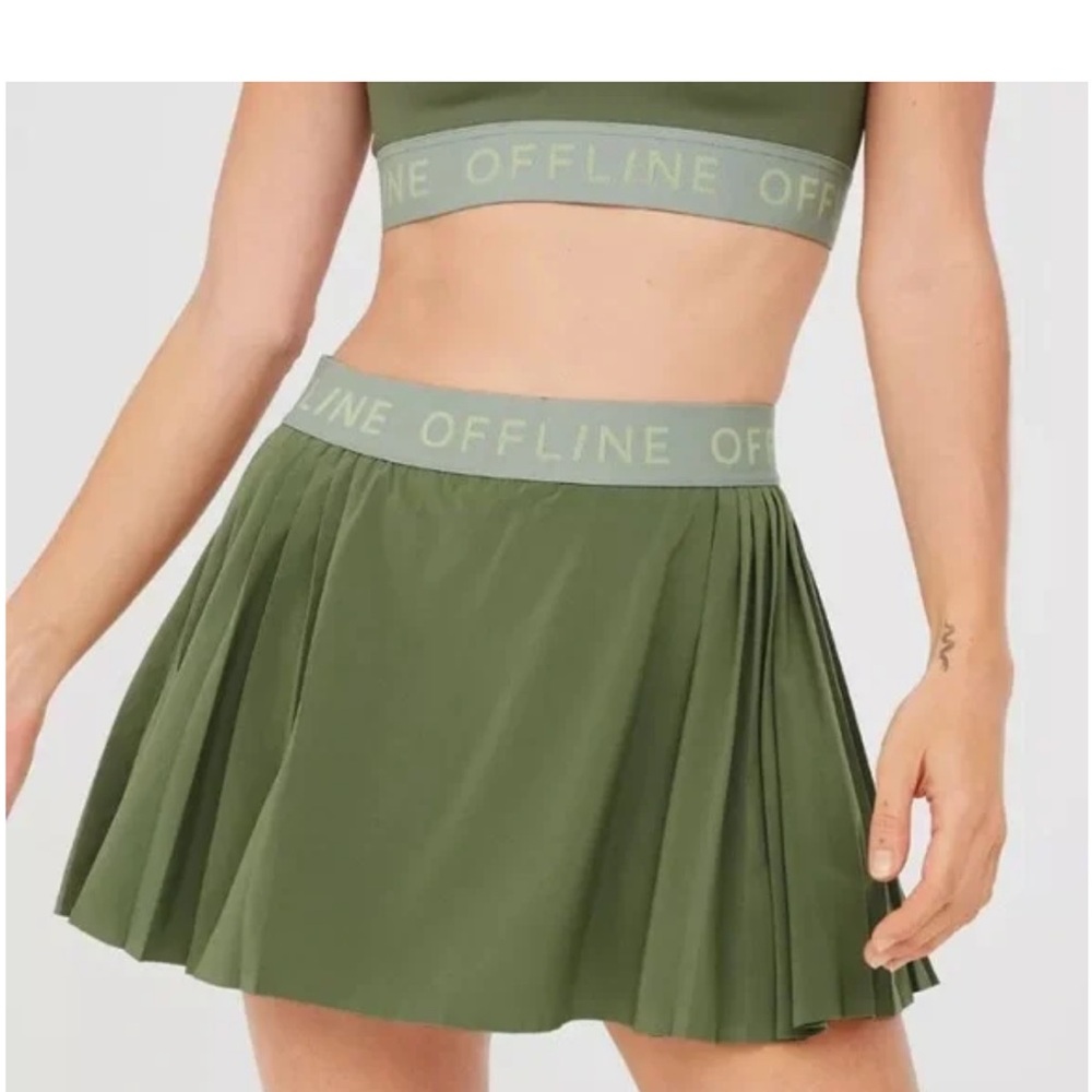 Offline by Aerie Skirt Green Goals Pleated Tennis Skort Biker Shorts Size Small